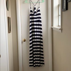 Navy and white striped tank dress